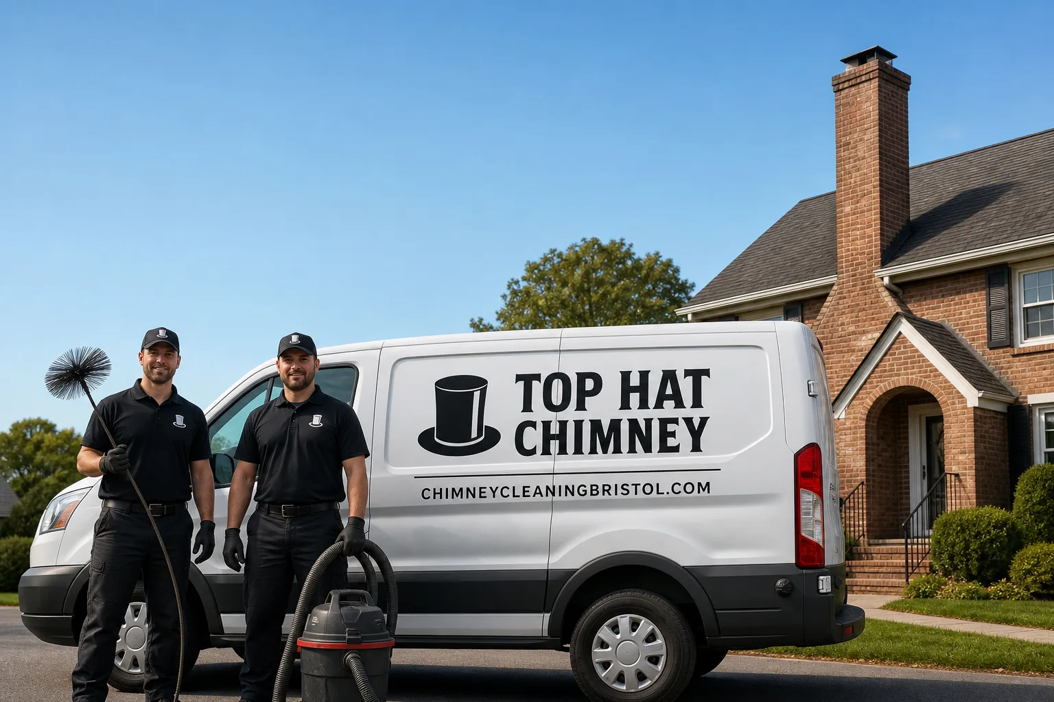 Top Hat Chimney chimney cleaning service vehicle and crew in Bristol, CT